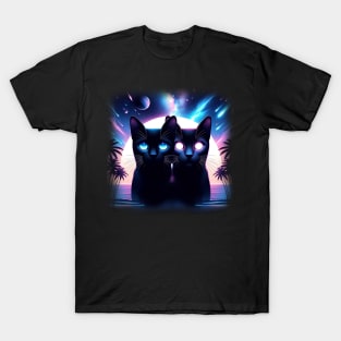 Tropical Cyber Black Cats T-Shirt